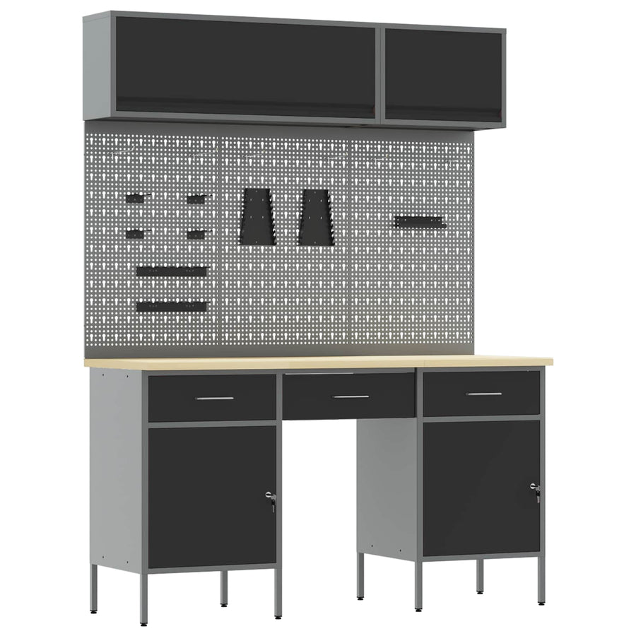 Werk kast met lade 10 pcs Zwart Engineered hout en staal