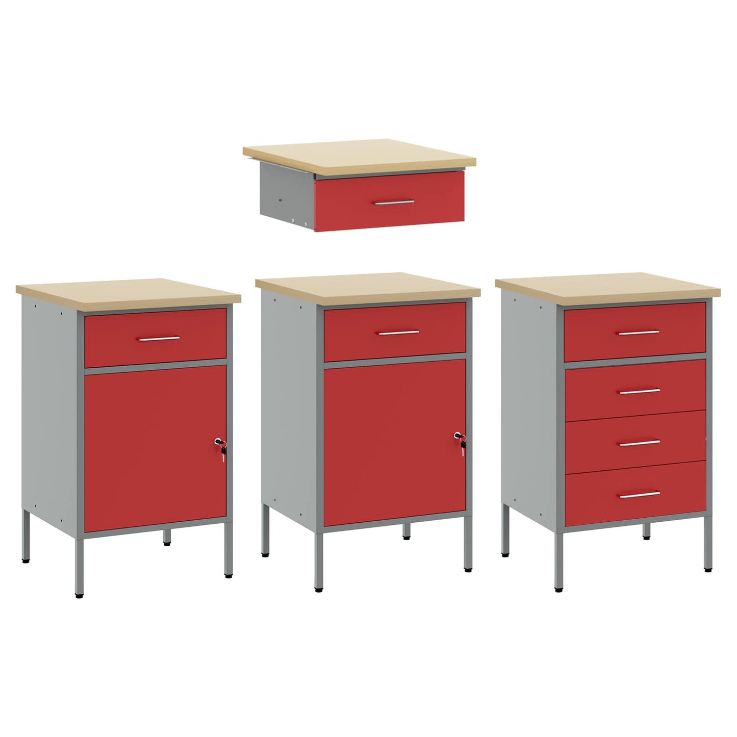 Werk kast met lade 10 pcs Zwart Engineered hout en staal