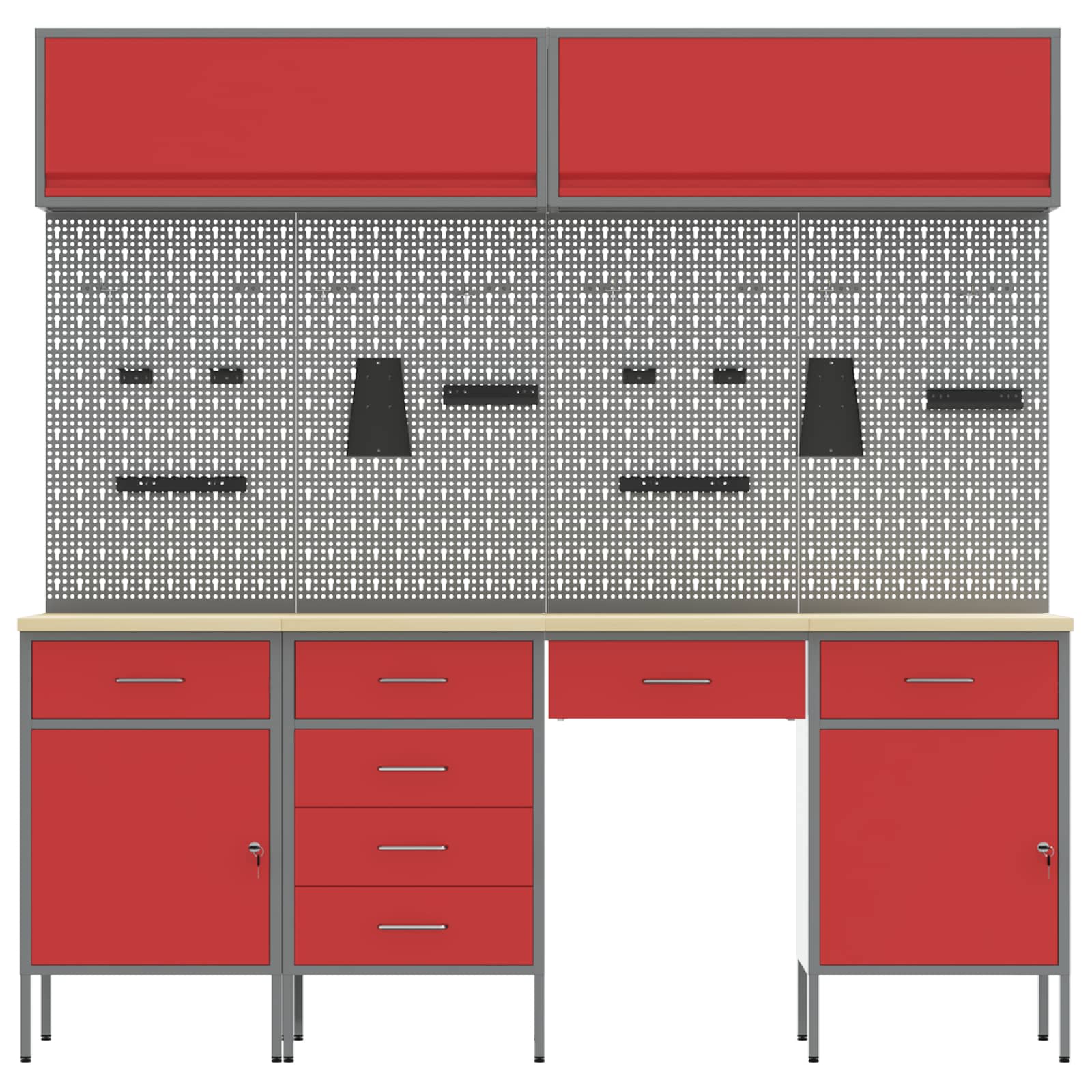 Werk kast met lade 10 pcs Zwart Engineered hout en staal