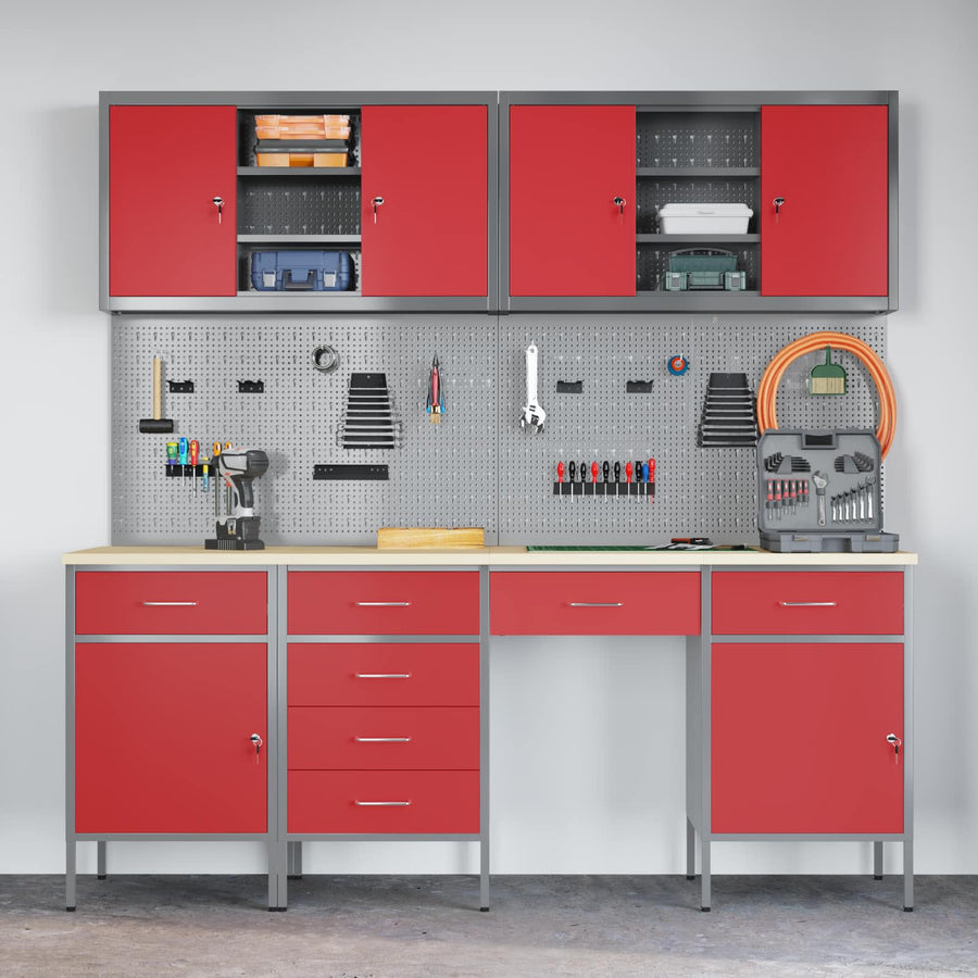 Werk kast met lade 10 pcs Rood Engineered hout en staal