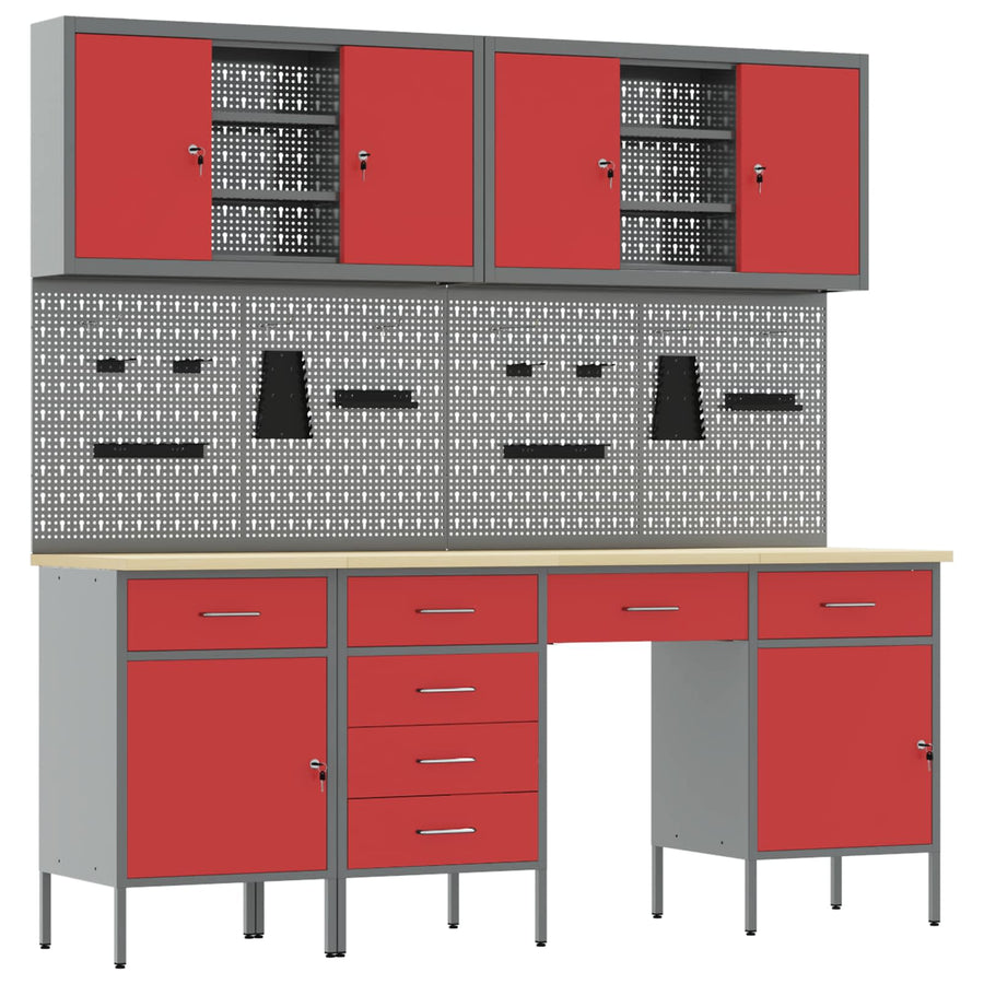 Werk kast met lade 10 pcs Rood Engineered hout en staal