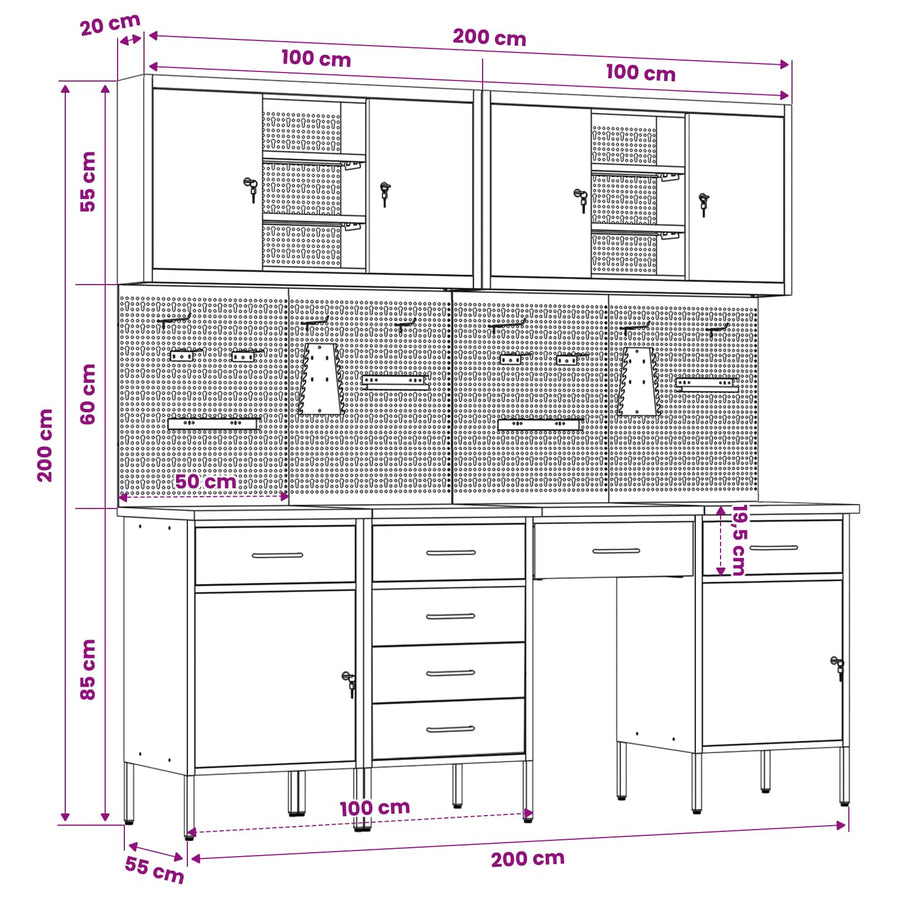 Werk kast met lade 10 pcs Rood Engineered hout en staal