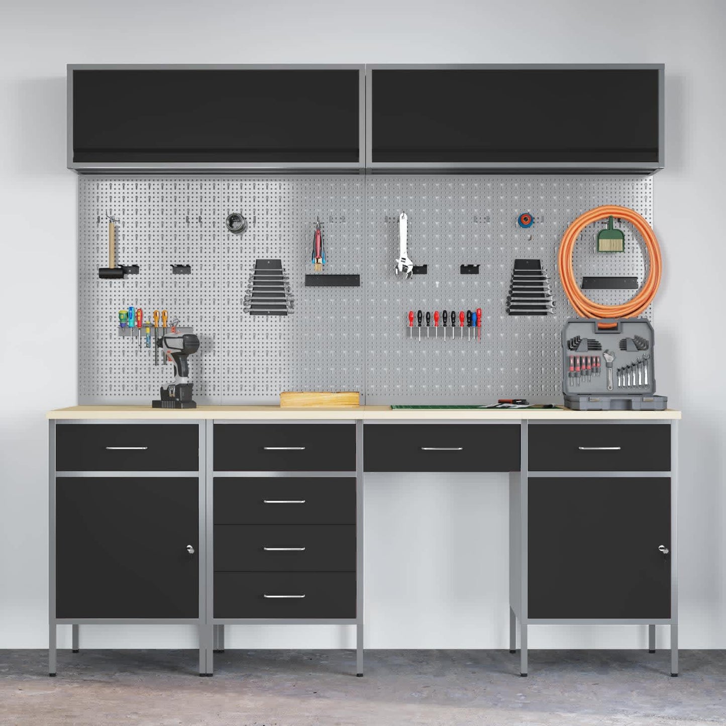 Werkkast set met lade met opslag met slot 10 pcs Zwart
