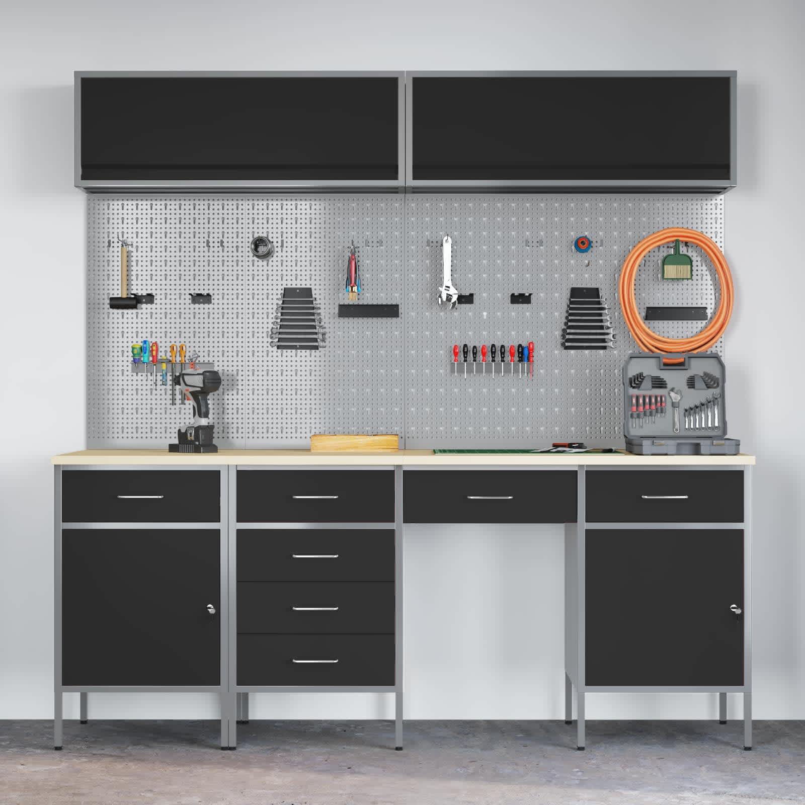 Werkkast set met lade met opslag met slot 10 pcs Zwart