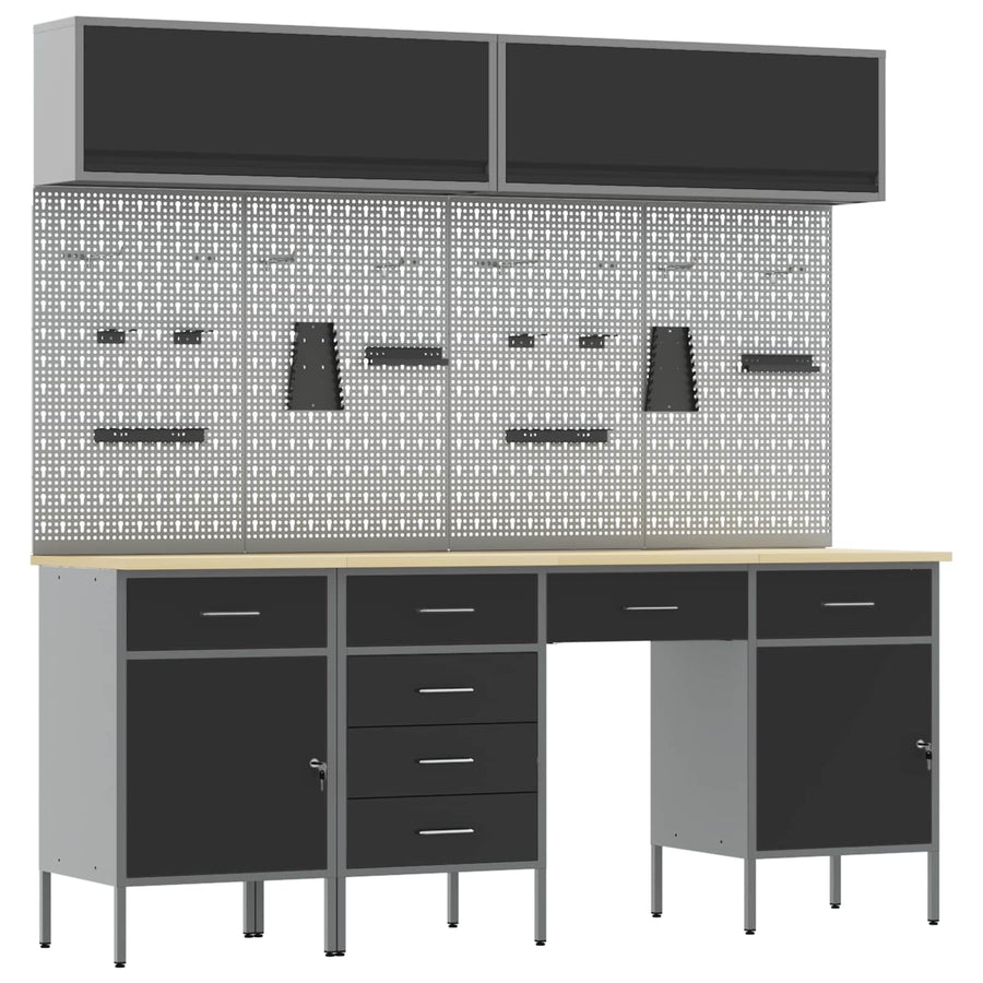 Werkkast set met lade met opslag met slot 10 pcs Zwart