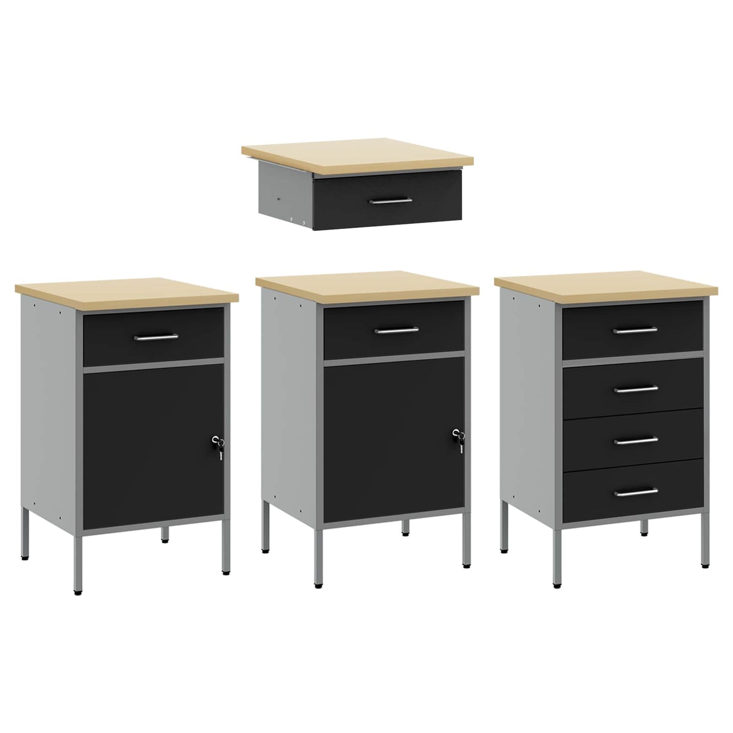 Werkkast set met lade met opslag met slot 10 pcs Zwart