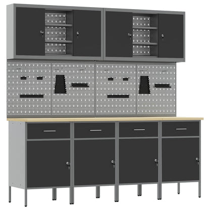 Werk kast met lade 10 pcs Zwart Engineered hout en staal
