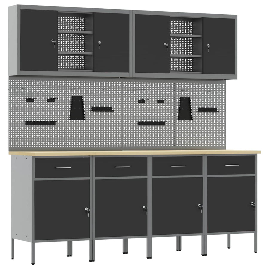 Werk kast met lade 10 pcs Zwart Engineered hout en staal