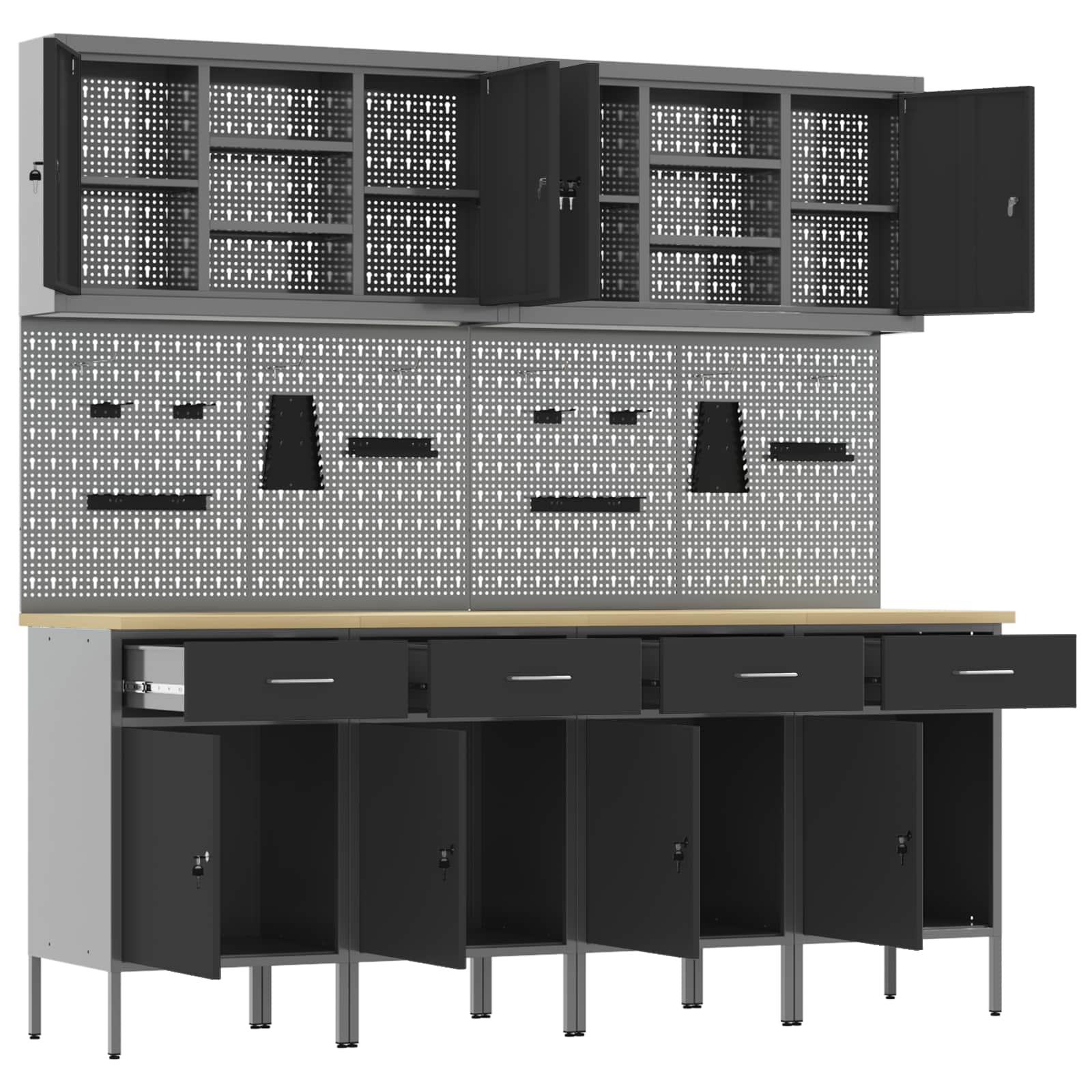 Werk kast met lade 10 pcs Zwart Engineered hout en staal
