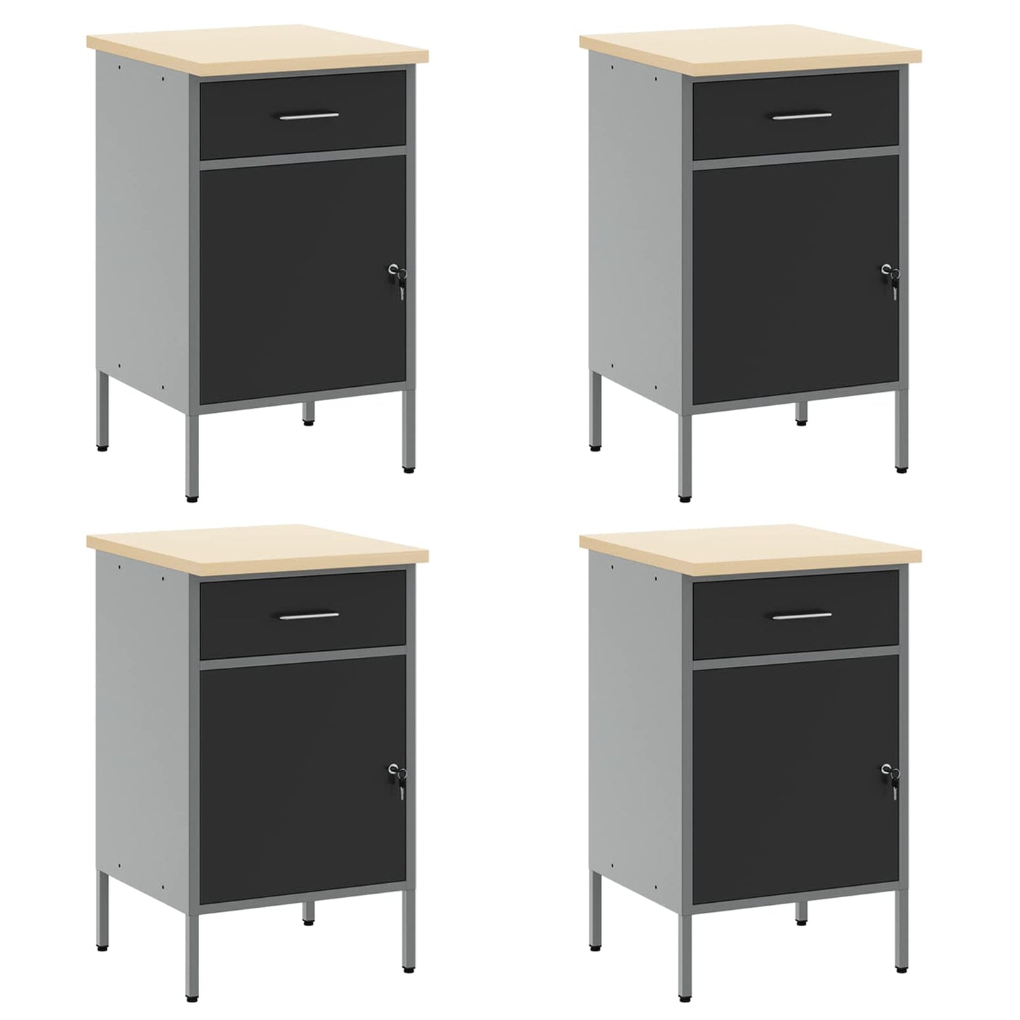 Werk kast met lade 10 pcs Zwart Engineered hout en staal