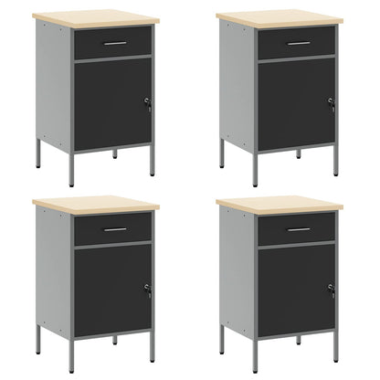 Werk kast met lade 10 pcs Zwart Engineered hout en staal