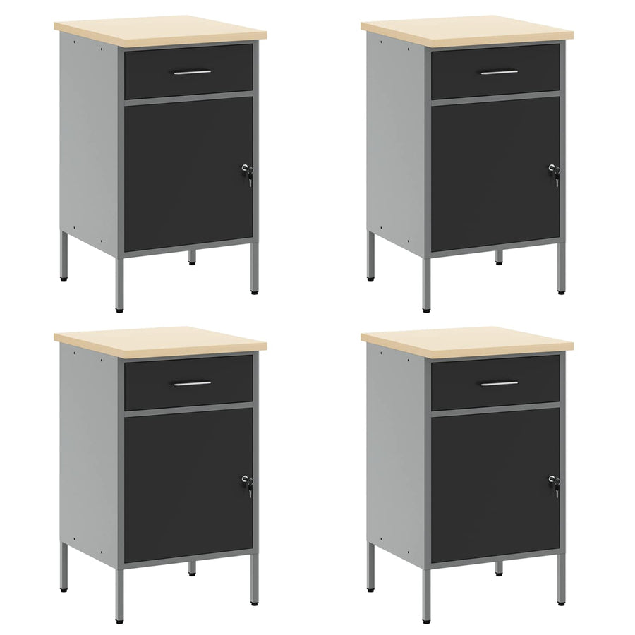 Werk kast met lade 10 pcs Zwart Engineered hout en staal