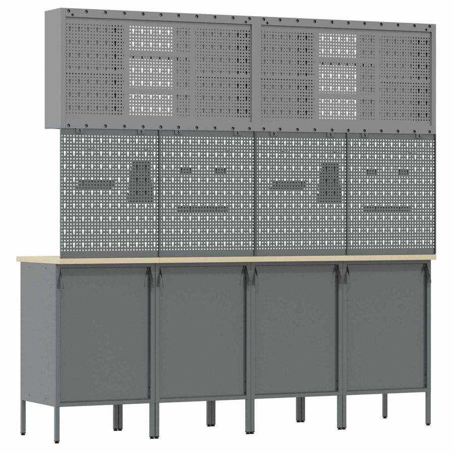 Werk kast met lade 10 pcs Zwart Engineered hout en staal