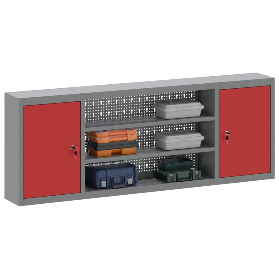 Werk kast met lade 10 pcs Zwart Engineered hout en staal