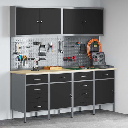 Werk kast met lade 10 pcs Zwart Engineered hout en staal