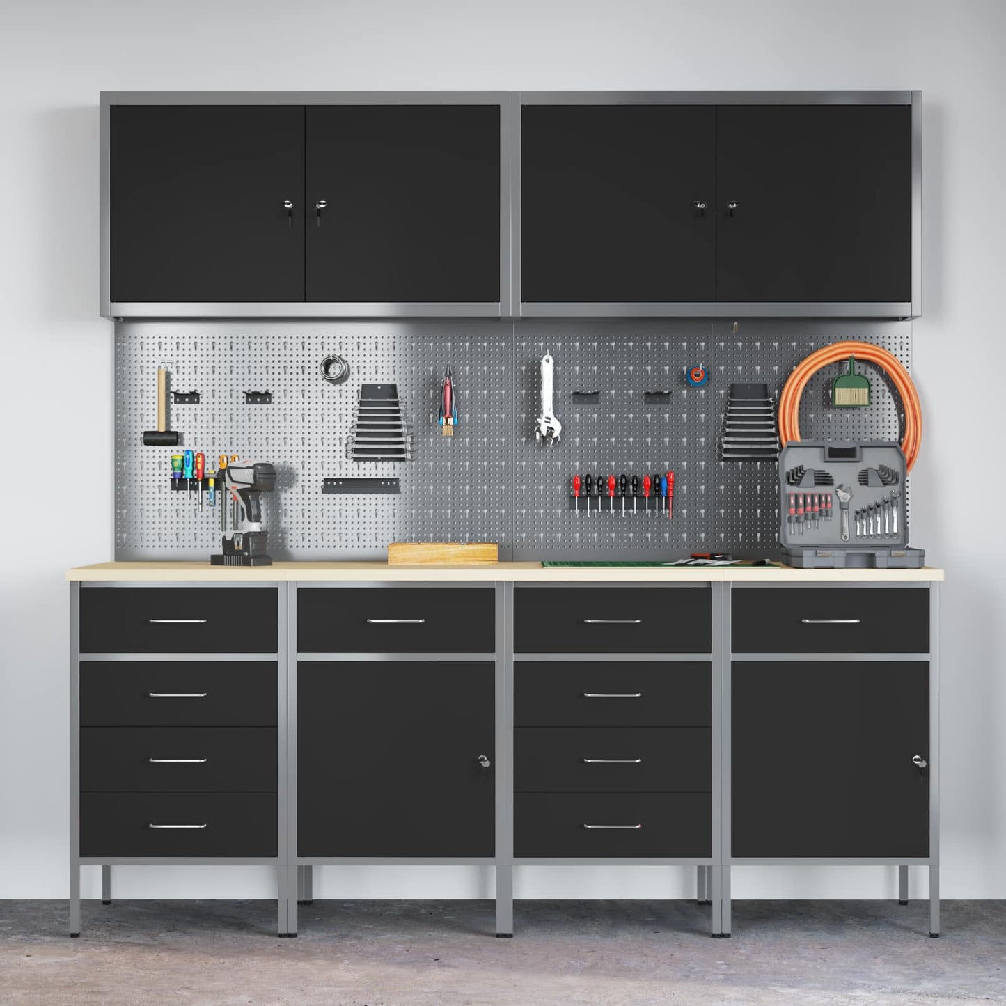 Werk kast met lade 10 pcs Zwart Engineered hout en staal