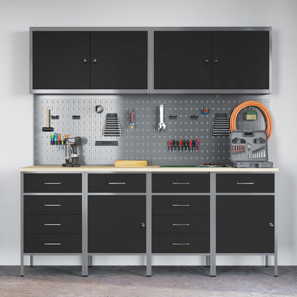 Werk kast met lade 10 pcs Zwart Engineered hout en staal