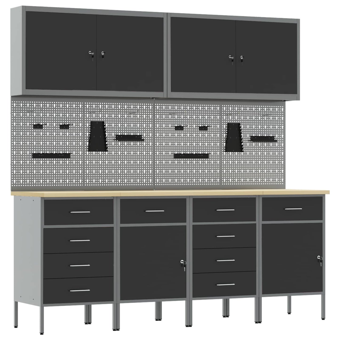 Werk kast met lade 10 pcs Zwart Engineered hout en staal