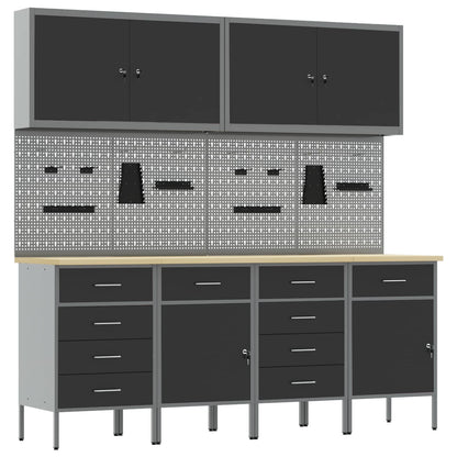 Werk kast met lade 10 pcs Zwart Engineered hout en staal