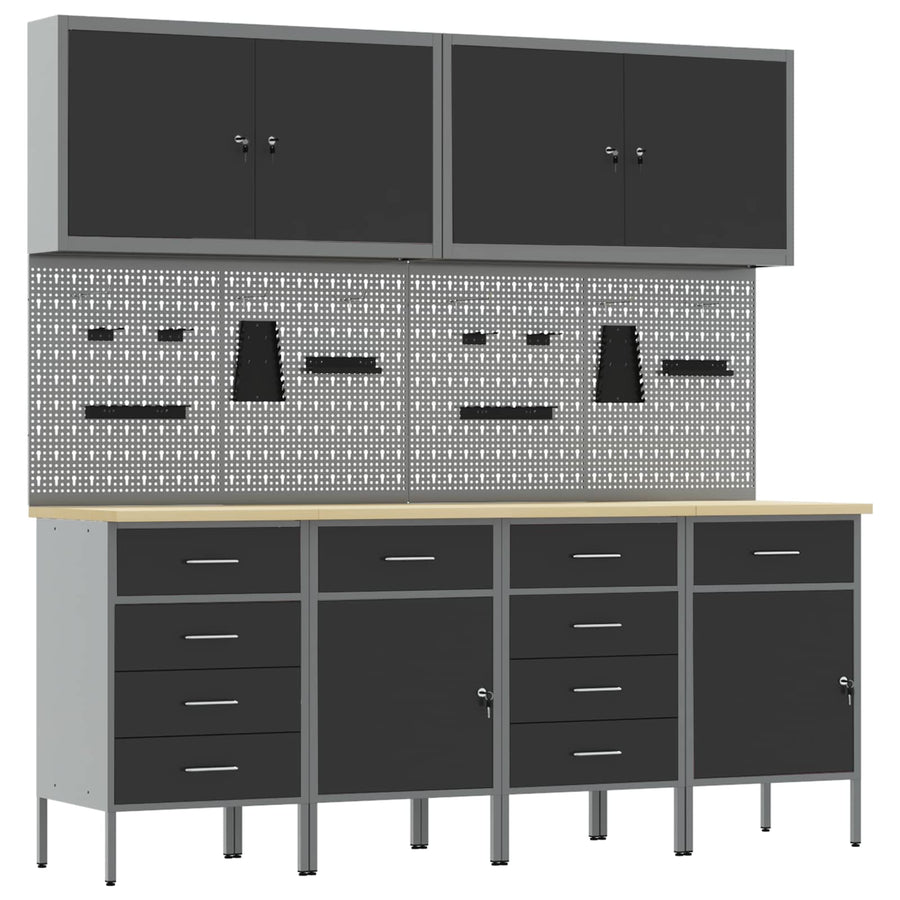 Werk kast met lade 10 pcs Zwart Engineered hout en staal