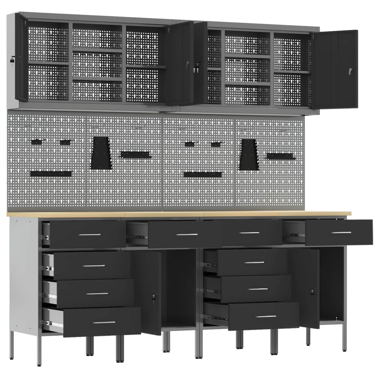 Werk kast met lade 10 pcs Zwart Engineered hout en staal