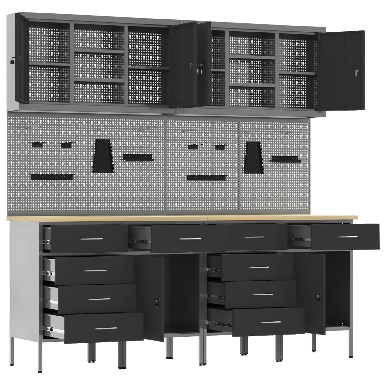 Werk kast met lade 10 pcs Zwart Engineered hout en staal