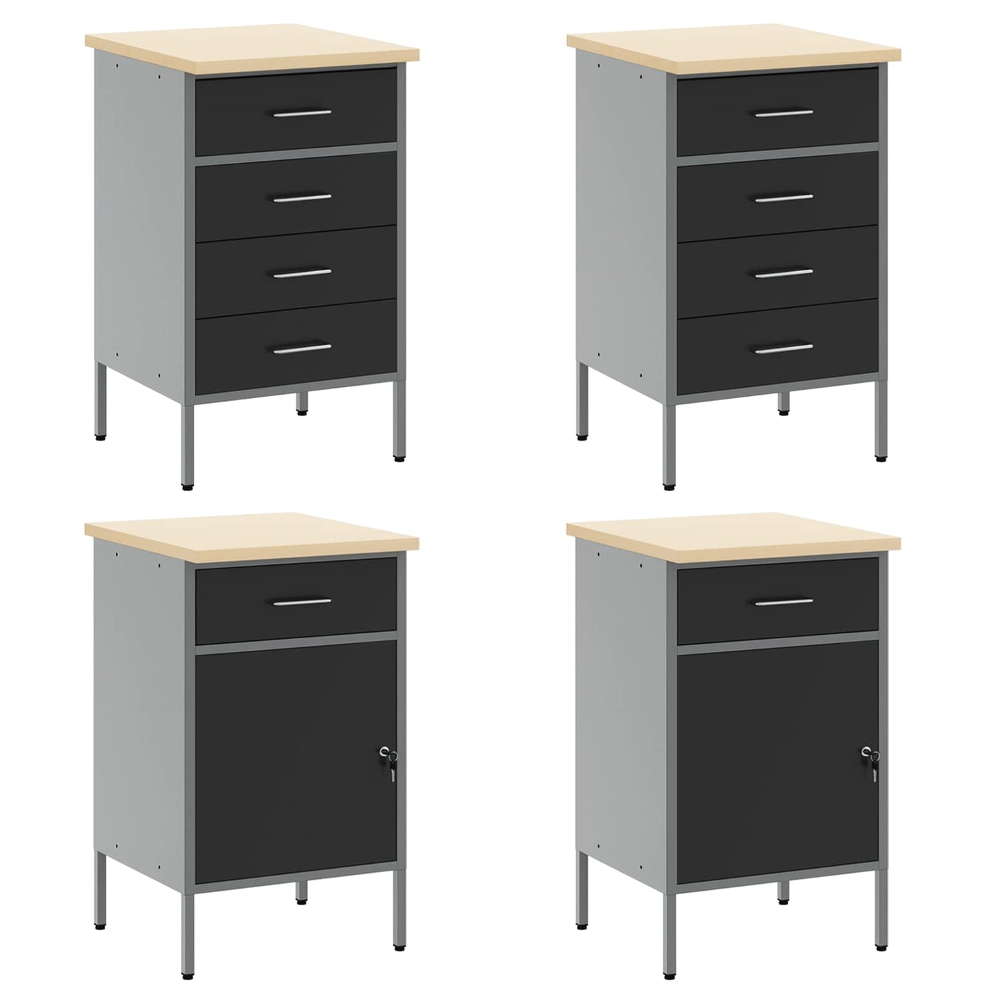 Werk kast met lade 10 pcs Zwart Engineered hout en staal