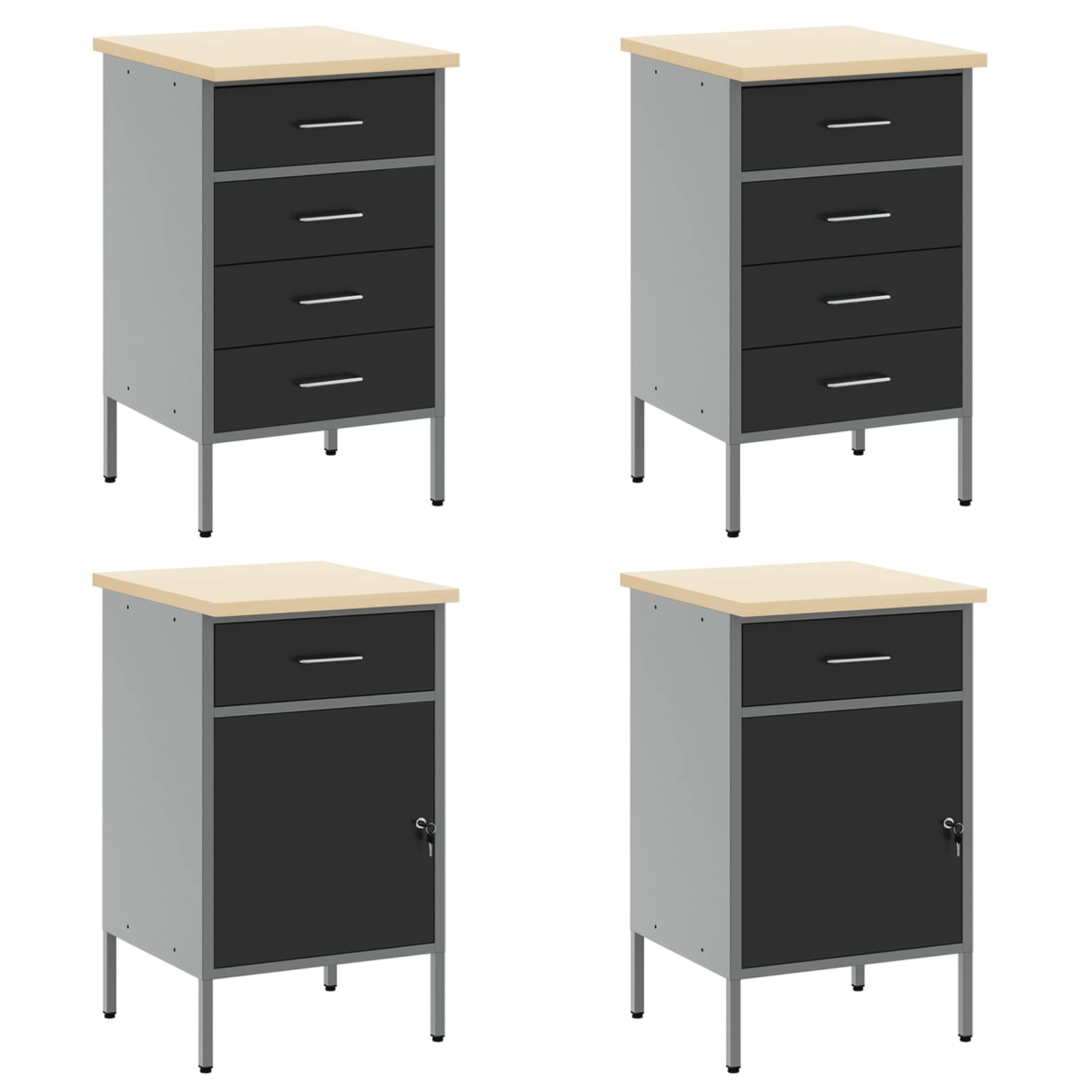 Werk kast met lade 10 pcs Zwart Engineered hout en staal