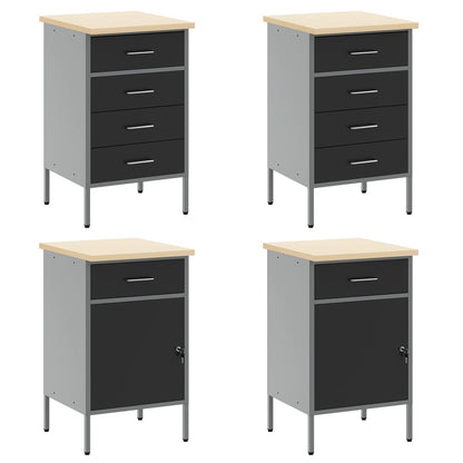 Werk kast met lade 10 pcs Zwart Engineered hout en staal