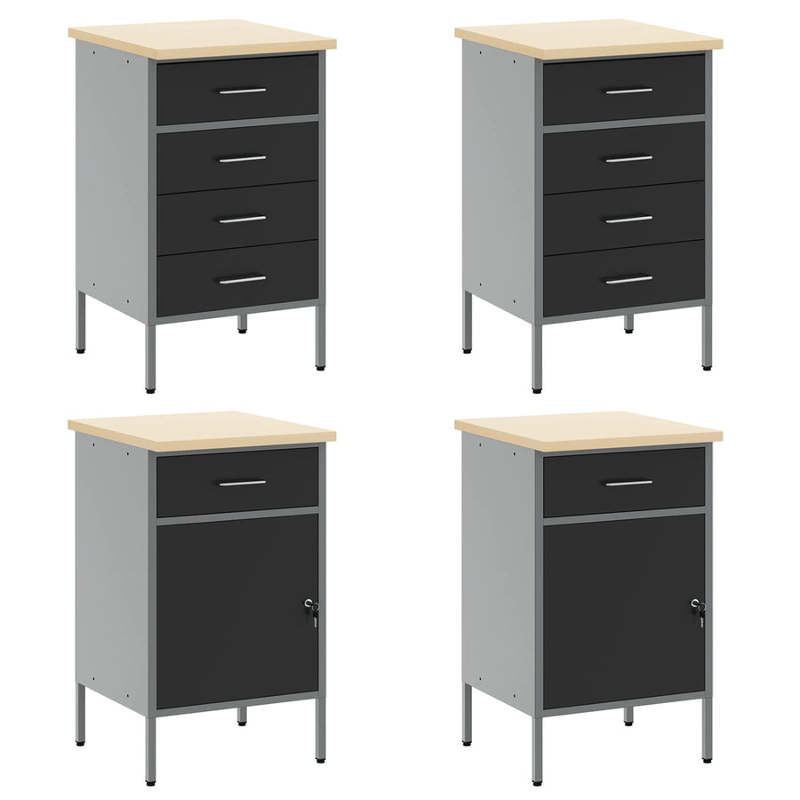 Werk kast met lade 10 pcs Zwart Engineered hout en staal