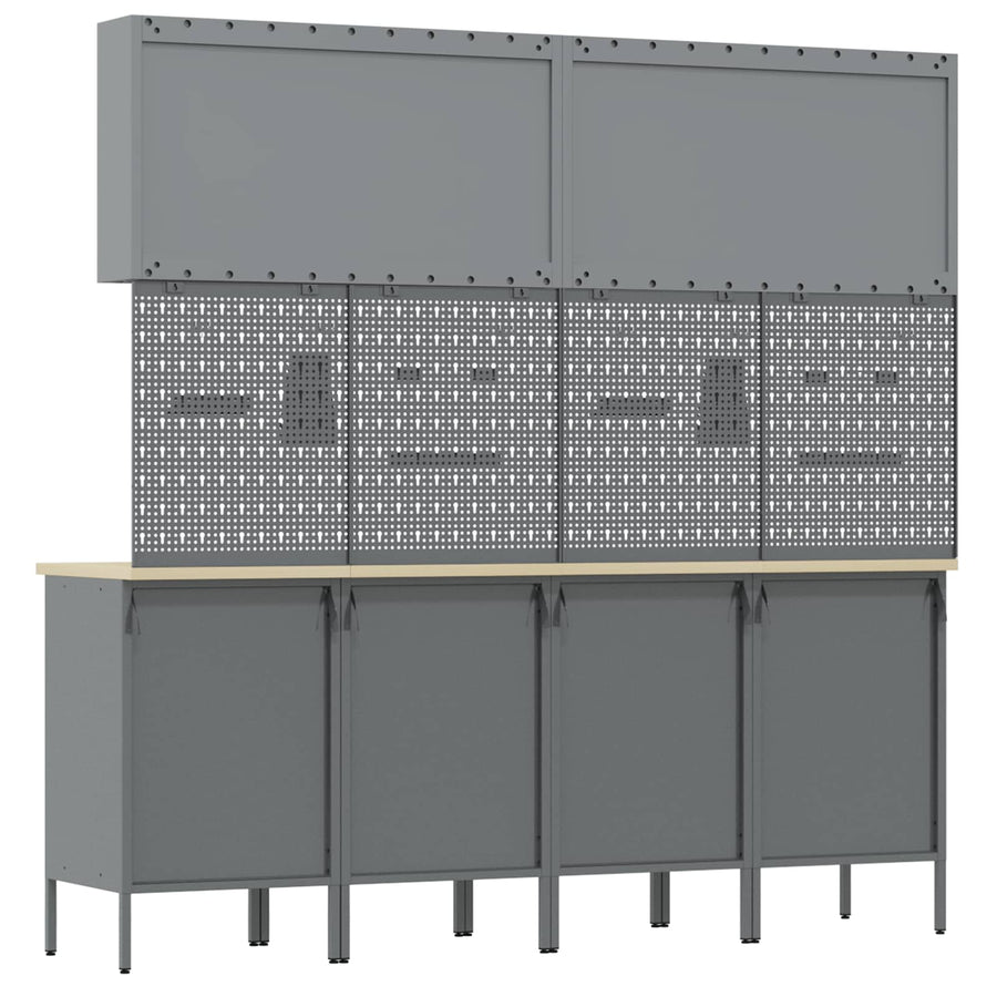 Werk kast met lade 10 pcs Zwart Engineered hout en staal
