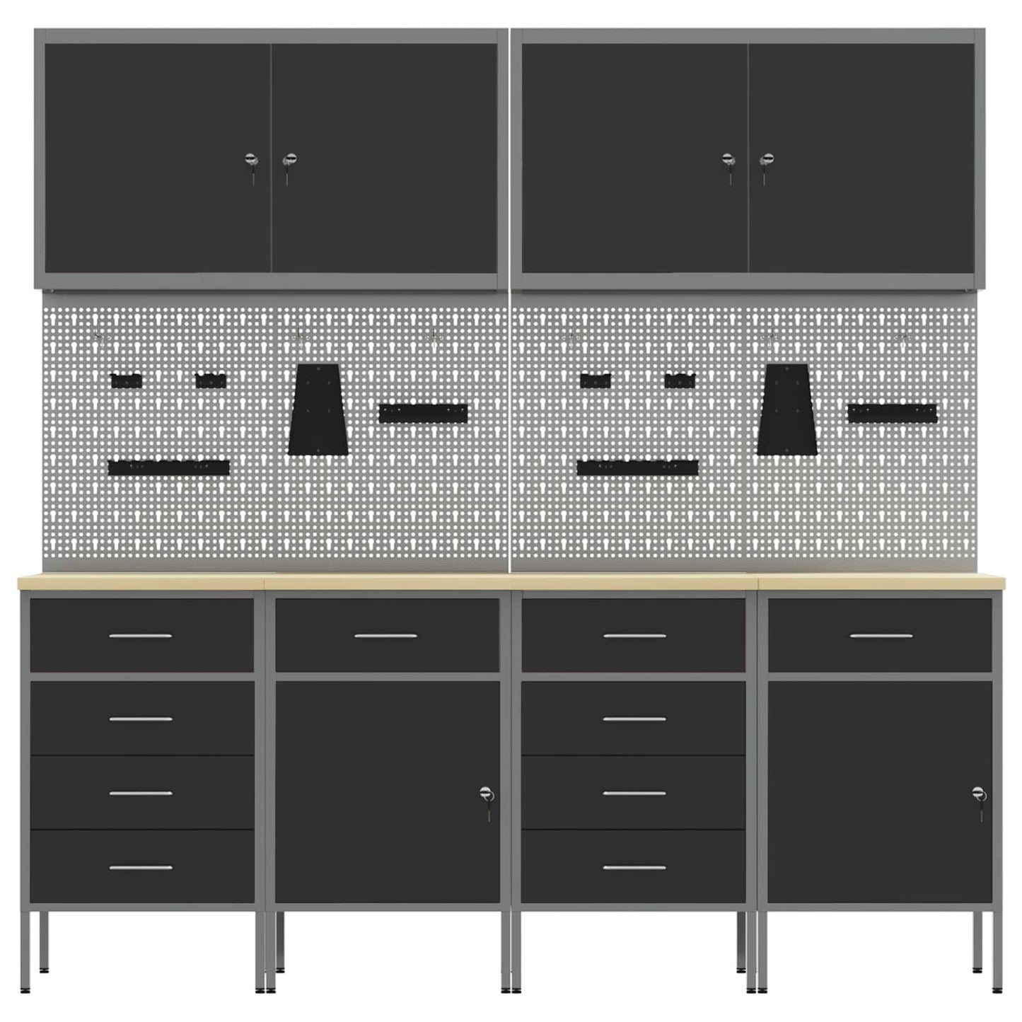 Werk kast met lade 10 pcs Zwart Engineered hout en staal