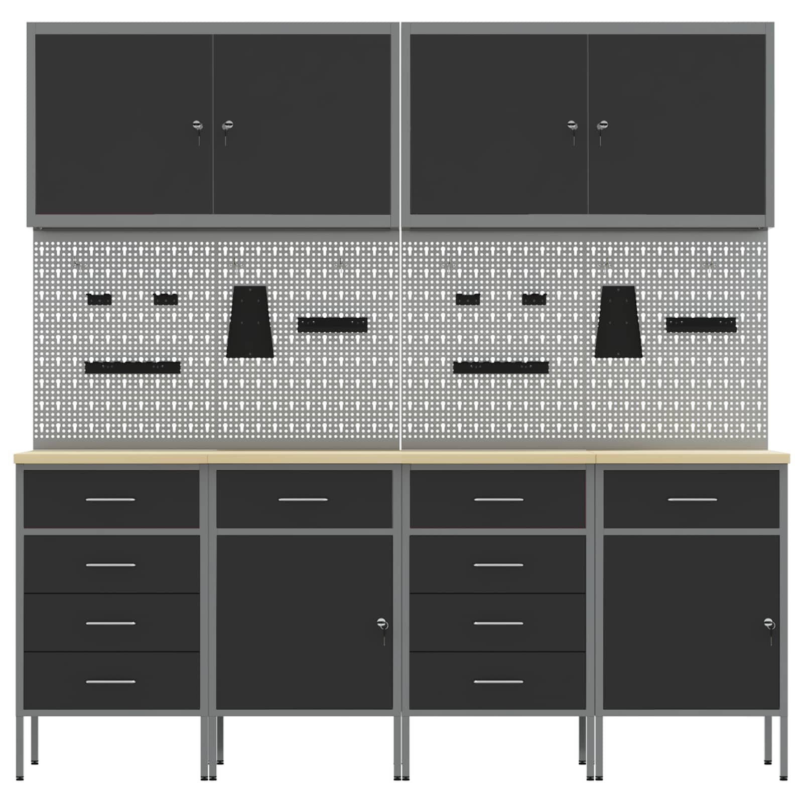 Werk kast met lade 10 pcs Zwart Engineered hout en staal