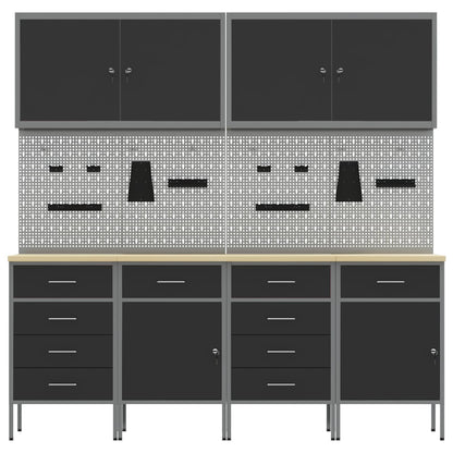 Werk kast met lade 10 pcs Zwart Engineered hout en staal