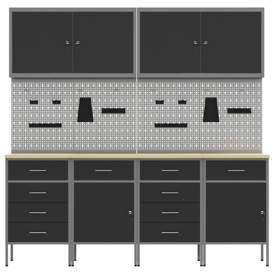 Werk kast met lade 10 pcs Zwart Engineered hout en staal