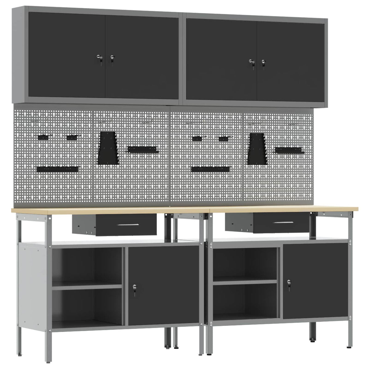 Werkbankset met lade 8 pcs Zwart en Grijs Gepoedercoat staal