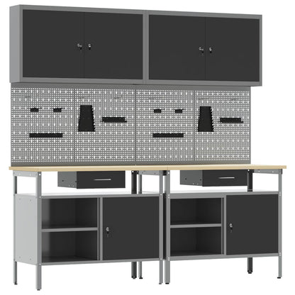 Werkbankset met lade 8 pcs Zwart en Grijs Gepoedercoat staal