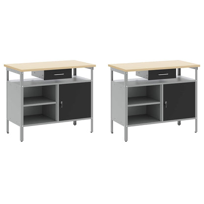 Werkbankset met lade 8 pcs Zwart en Grijs Gepoedercoat staal