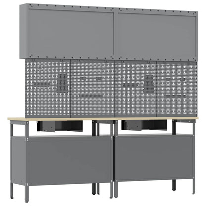 Werkbankset met lade 8 pcs Zwart en Grijs Gepoedercoat staal