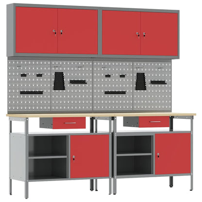 Werkbankset met lade 8 pcs Rood en Grijs Gepoedercoat staal