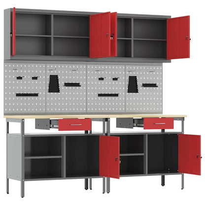 Werkbankset met lade 8 pcs Rood en Grijs Gepoedercoat staal