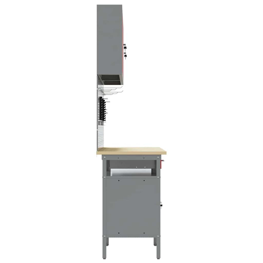 Werkbankset met lade 8 pcs Rood en Grijs Gepoedercoat staal
