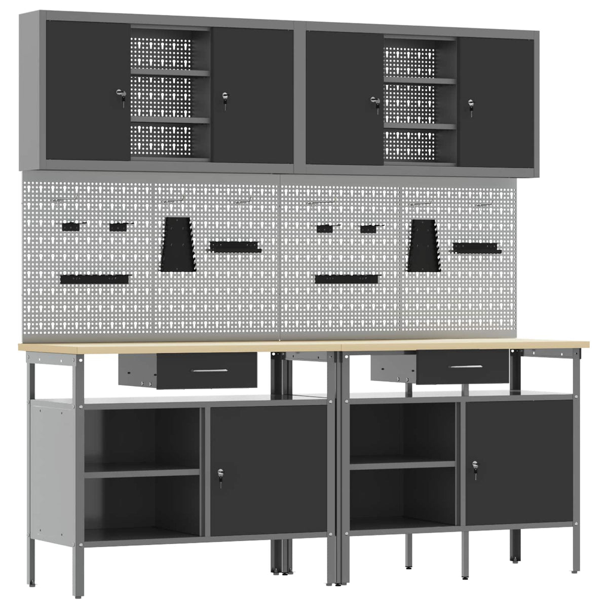 Werkbankset met lade 8 pcs Rood en Grijs Gepoedercoat staal