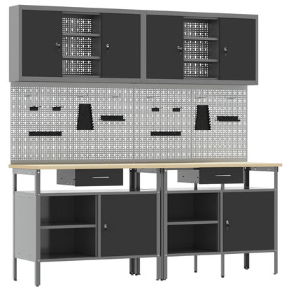 Werkbankset met lade 8 pcs Rood en Grijs Gepoedercoat staal