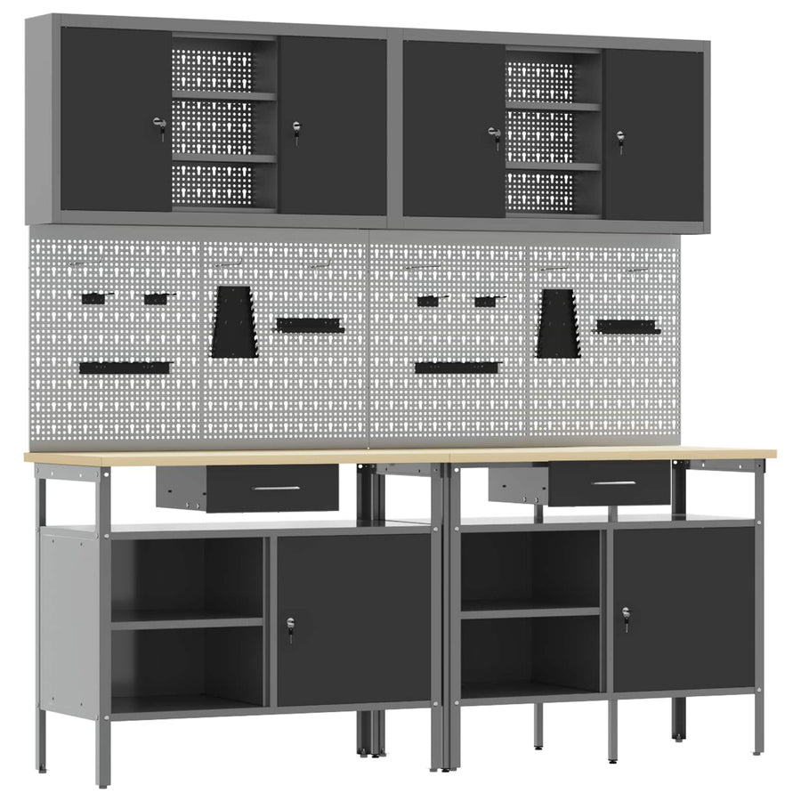 Werkbankset met lade 8 pcs Rood en Grijs Gepoedercoat staal