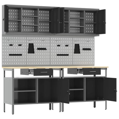 Werkbankset met lade 8 pcs Rood en Grijs Gepoedercoat staal