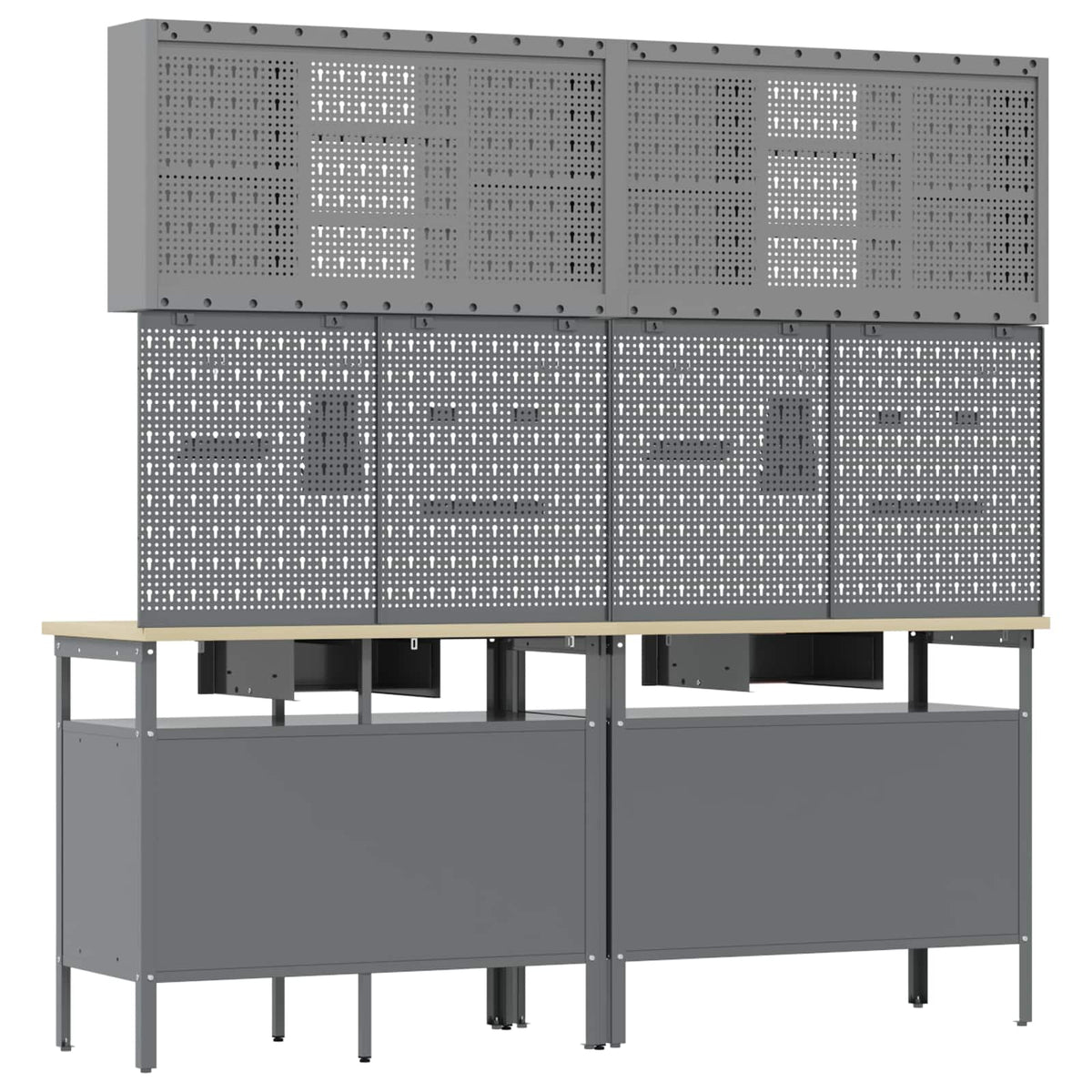 Werkbankset met lade 8 pcs Rood en Grijs Gepoedercoat staal