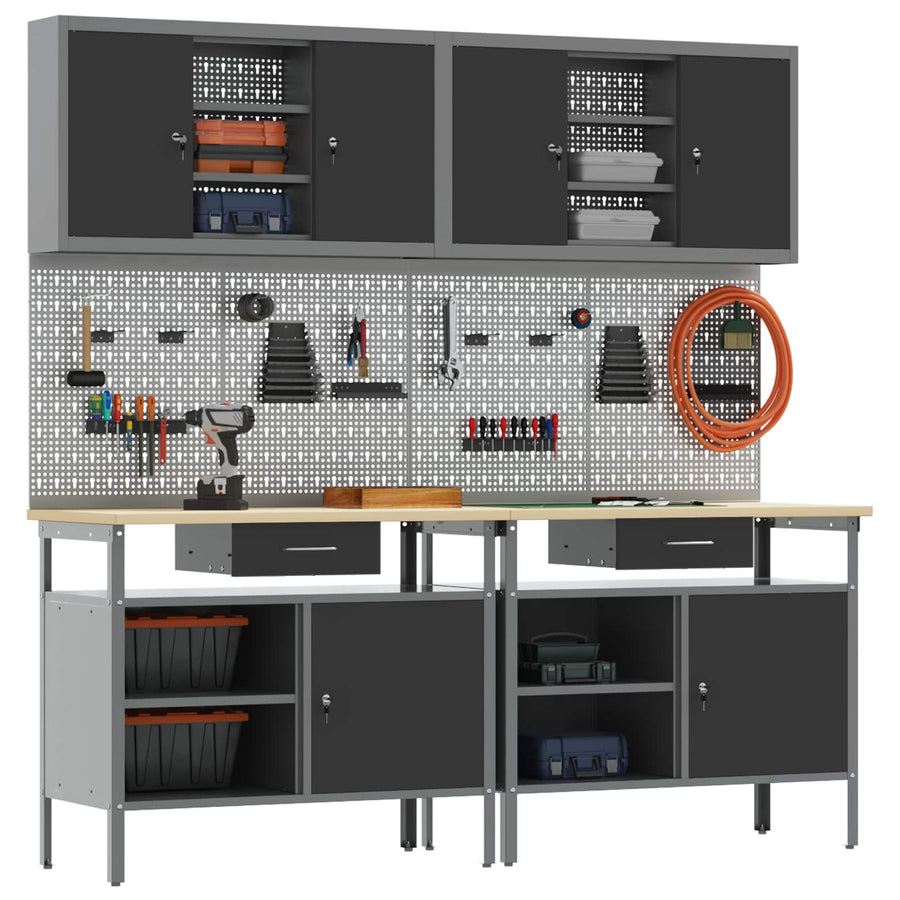 Werkbankset met lade 8 pcs Rood en Grijs Gepoedercoat staal