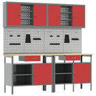 Werkbankset 200 cm rood grijs gepoedercoat staal met laden