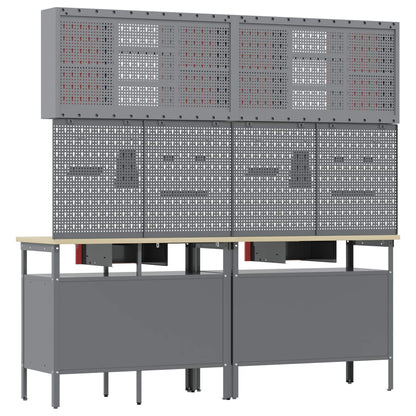 Werkbankset met lade 8 pcs Rood en Grijs Gepoedercoat staal